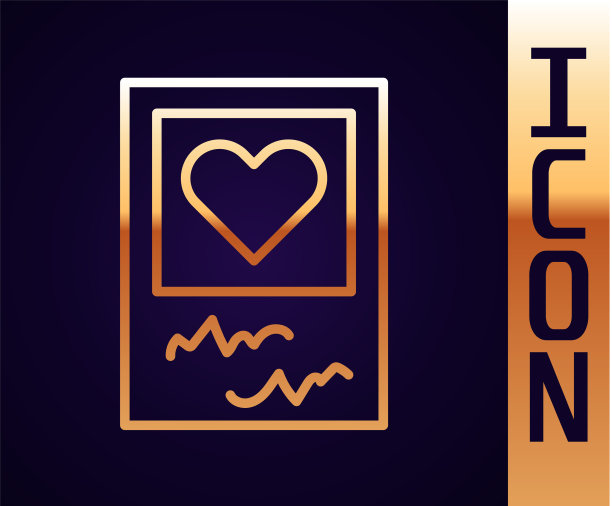 金线空白相框和心形图标图片下载