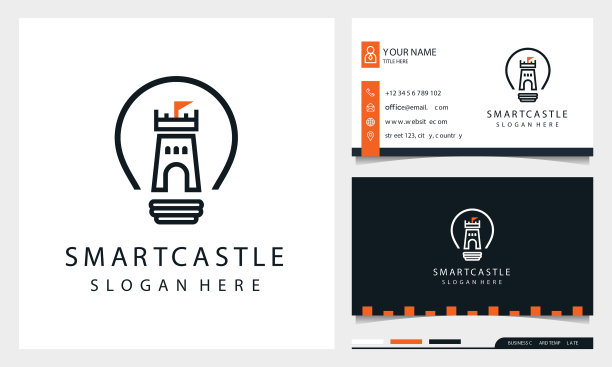 灯泡与线艺术城堡标志模板图片下载