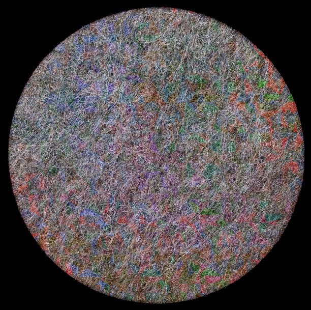 圆形毛毡贴纸，黑色背景，冷色调纹理。图片下载