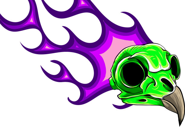 卡通中的一个带有火焰的鸟头骨图片下载