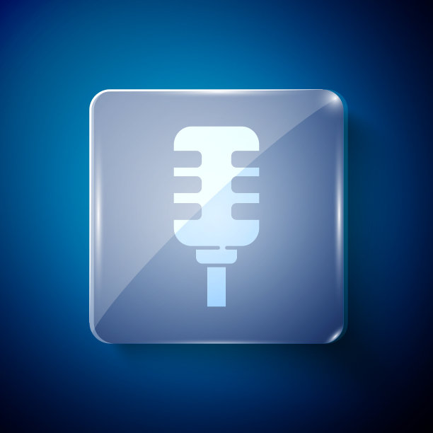 白色麦克风图标隔离在蓝色背景图片下载