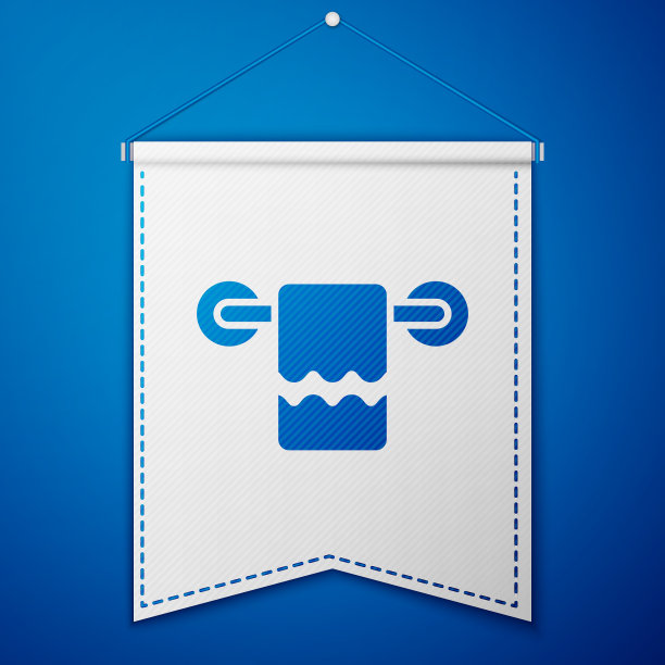 蓝色毛巾在衣架上图标孤立在蓝色图片下载