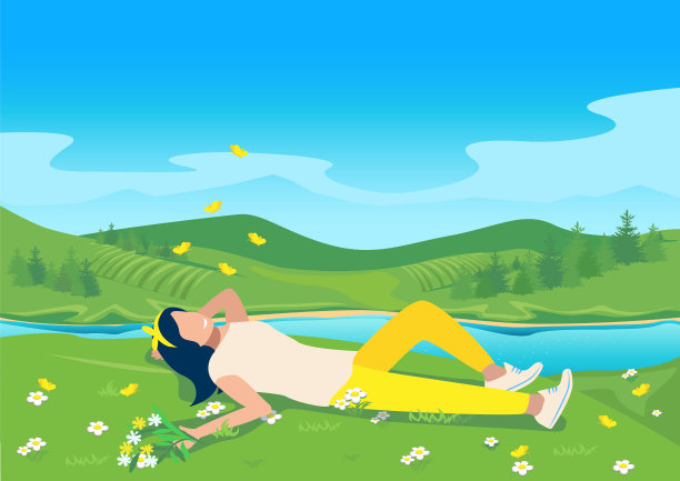 女孩躺在草地上图片下载