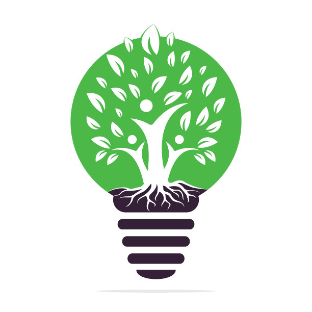 家庭树和灯泡符号图标标志设计。图片下载