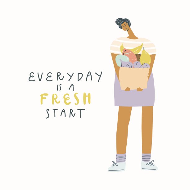 矢量插图女人与一袋水果图片下载