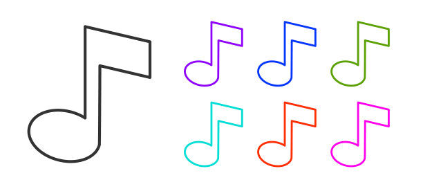 黑线音乐音符音调图标孤立在白色图片下载