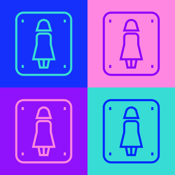 波普艺术线女性厕所图标孤立的颜色图片下载