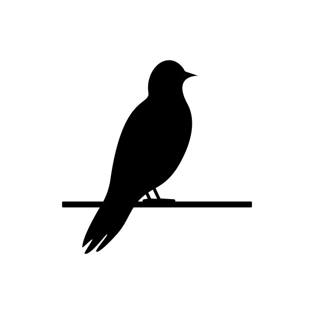 小鸟图标。黑鸟在树枝上剪影。图片下载