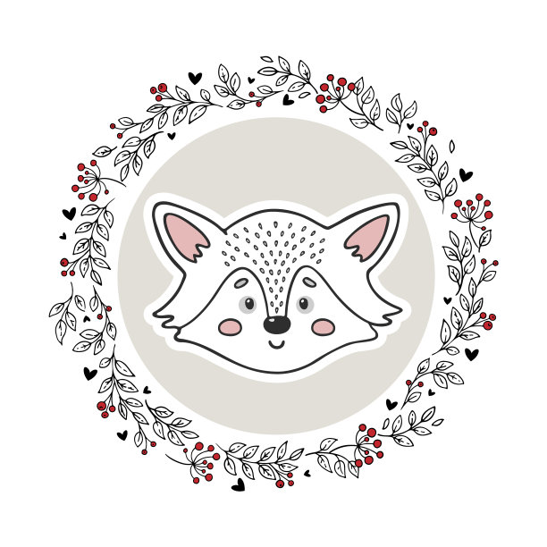 手绘狐狸在圆圈涂鸦框图片下载