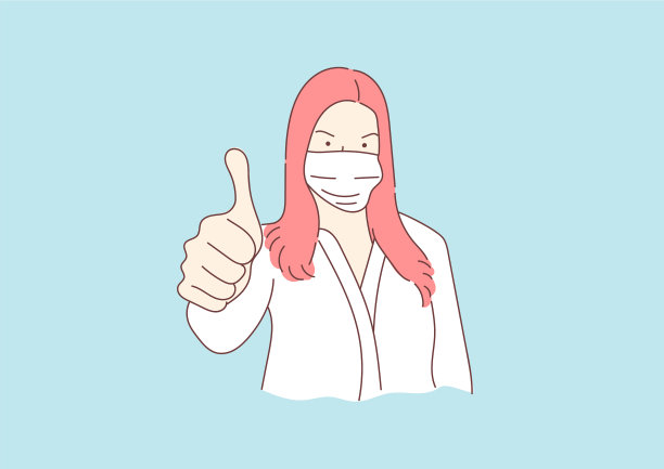 戴着面具，竖起大拇指的女人图片下载