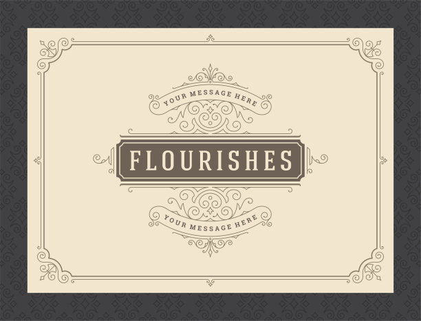 复古装饰贺卡，书法华丽的漩涡和小图案框架设计矢量模板图片下载