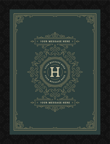 复古装饰贺卡书法华丽的漩涡和小插图框架设计矢量模板图片下载