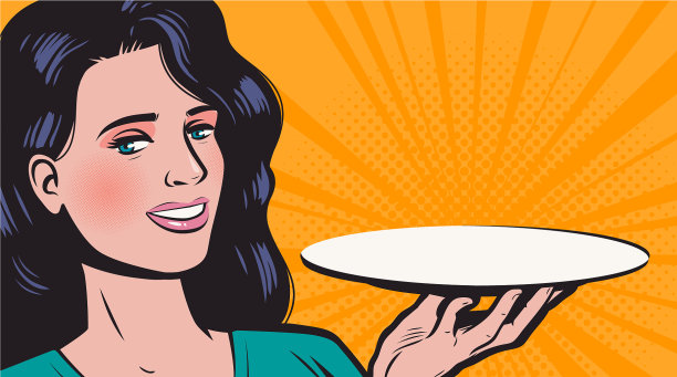 年轻漂亮的女人拿着空盘子图片下载