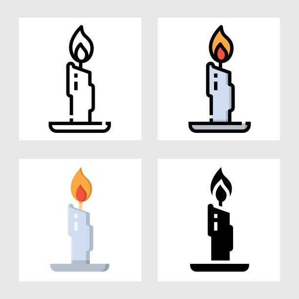 蜡烛图标矢量设计在填充，细线，轮廓和扁平的风格。图片下载