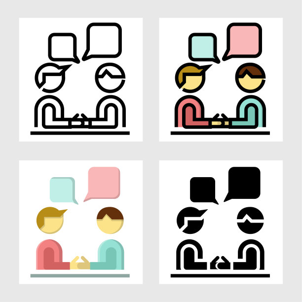 商人语气泡图标矢量设计，以充满、细线、轮廓和扁平的风格。图片下载