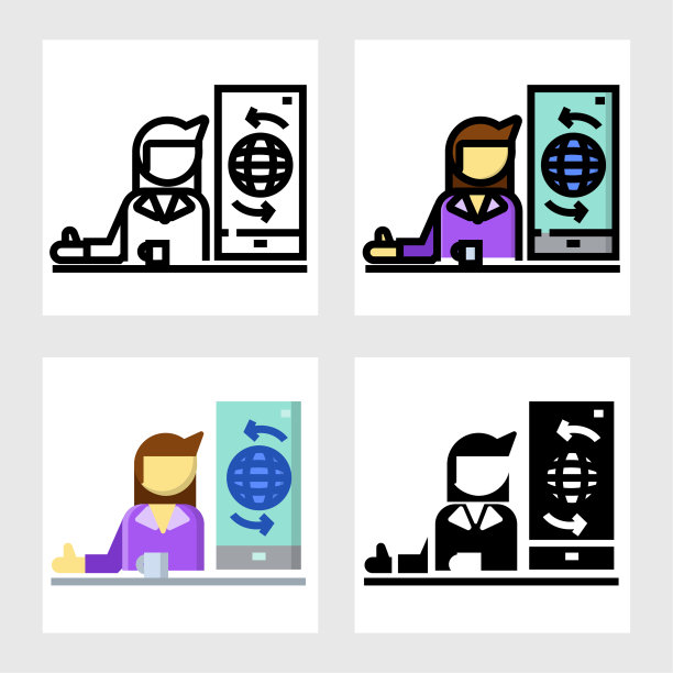 女商人呈现图标矢量设计在填充，细线，轮廓和扁平的风格。图片下载