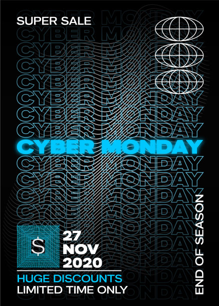 霓虹网络星期一排版横幅海报或图片下载