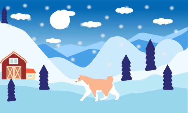 冬季森林降雪和狗图图片下载