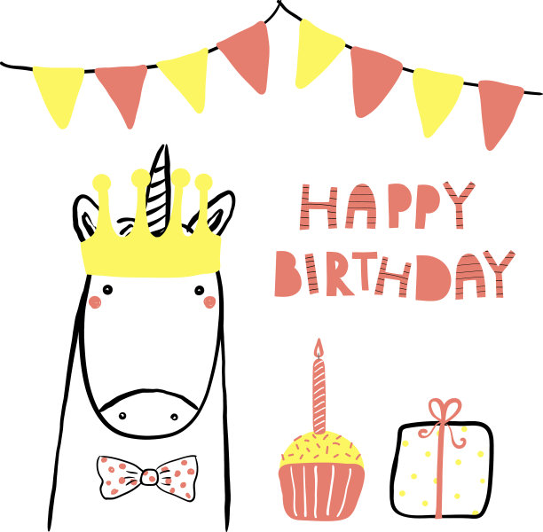 可爱独角兽生日贺卡图片下载