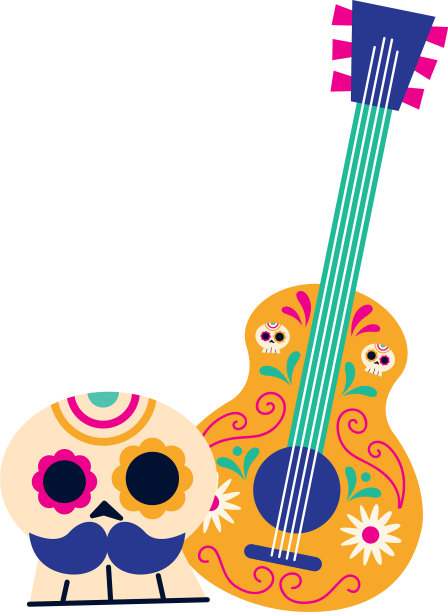 墨西哥头骨和吉他设计图片下载