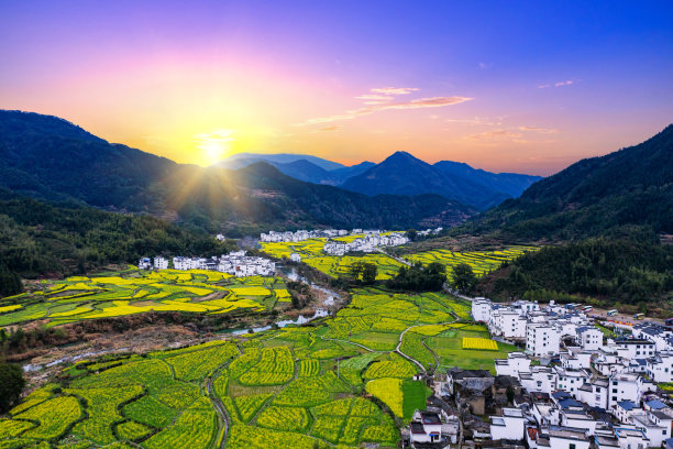 航拍中国婺源美丽的乡村风光素材图片