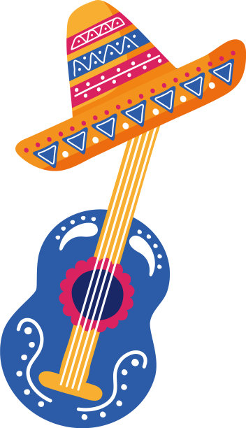 吉他与传统的墨西哥帽平风格图片下载