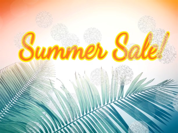 文字说夏季销售与椰子树，抽象。图片下载