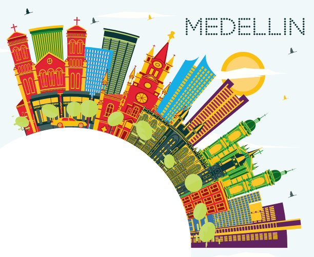 麦德林哥伦比亚城市天际线与颜色图片下载