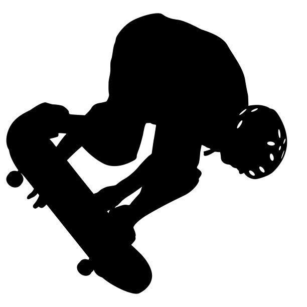 一名滑板运动员跳跃时的黑色剪影图片下载