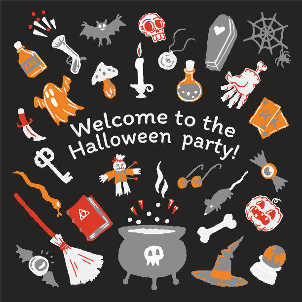 万圣节派对设置魔法元素魔术帽图片下载