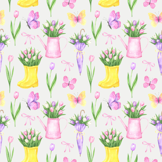 水彩弹簧无缝图案图片下载