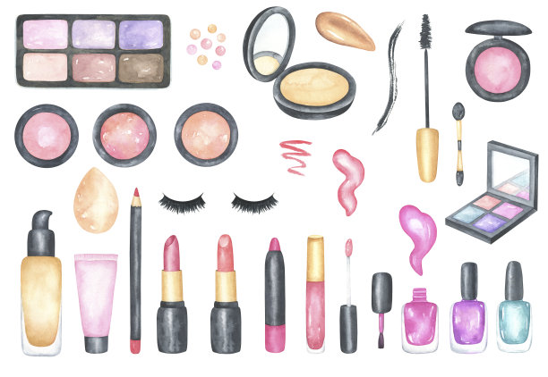 水彩化妆品插图集图片下载