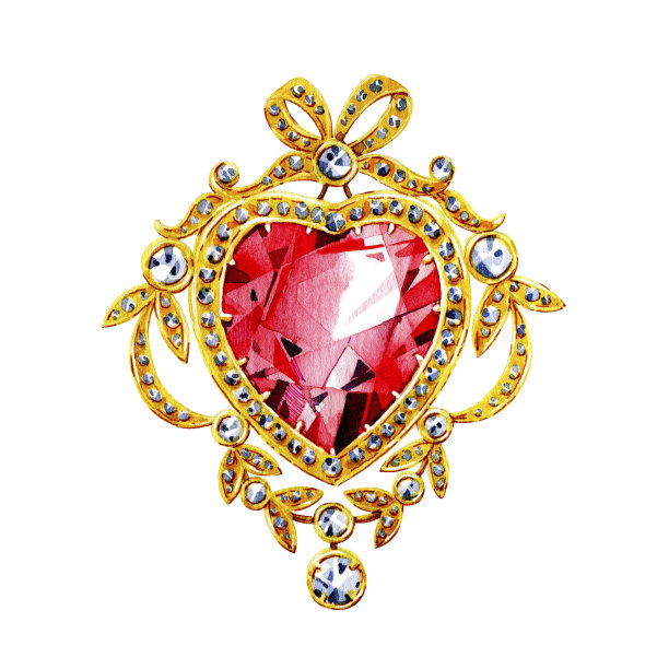 水彩珠宝古董胸针。图片下载