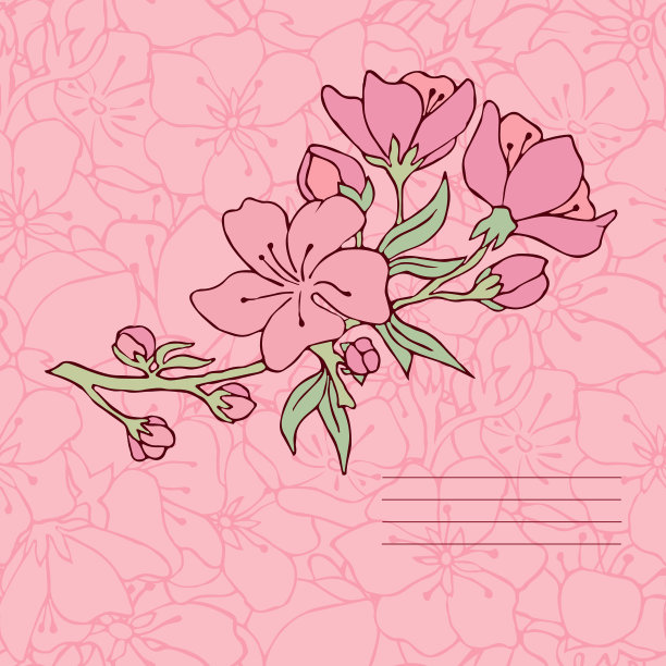 明信片。信。花。樱桃。小樱。矢量插图。向量。股票向量。笔记本封面。粉红色的背景图片下载