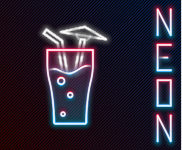 发光的霓虹线鸡尾酒和酒精饮料图片下载