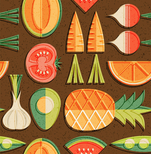 无缝的中世纪水果和蔬菜模式。图片下载