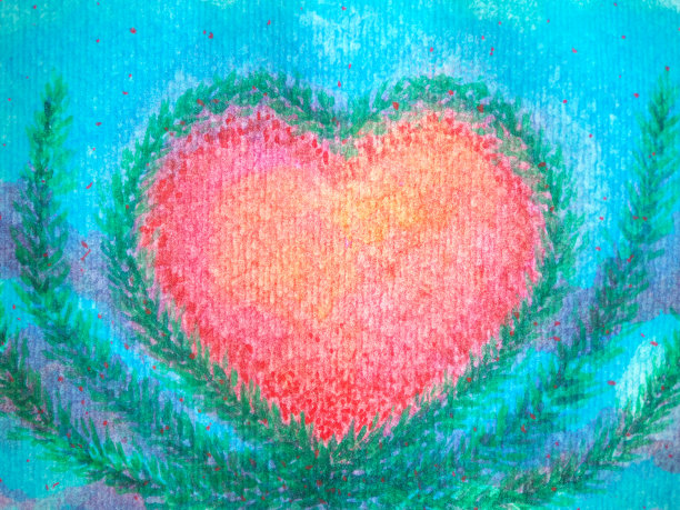 红心爱心情侣精神艺术水彩画插画设计花花精神图片下载