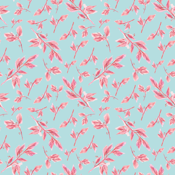 无缝图案与粉红色的花在蓝色的背景图片下载