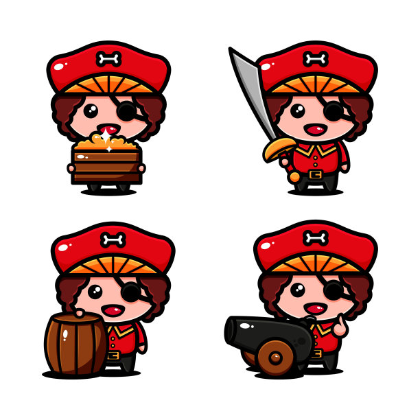 可爱的海盗角色设计主题冒险寻找宝藏图片下载