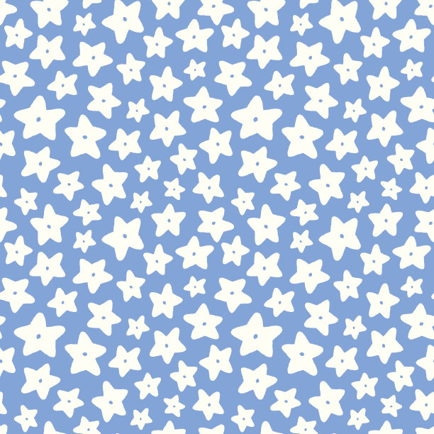 星图案设计。可爱的矢量无缝重复手绘奶油星星在蓝色的天空。多向背景插图。图片下载