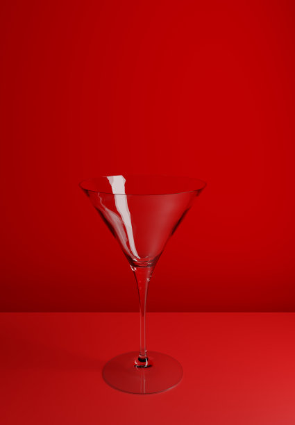 空的豪华鸡尾酒杯在红色美丽的背景。从3 d渲染。图片下载