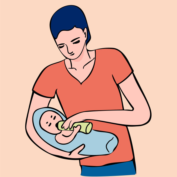 这位父亲正在用奶瓶喂新生儿。 父亲节的横幅，剪贴画。平坦的插图。幸福的父亲图片下载