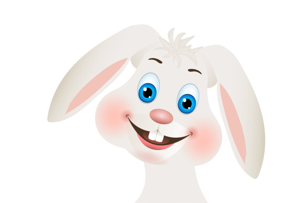 复活节兔子肖像，白色公羊兔子下垂的耳朵和倾斜的头，矢量插图孤立在白色背景图片下载