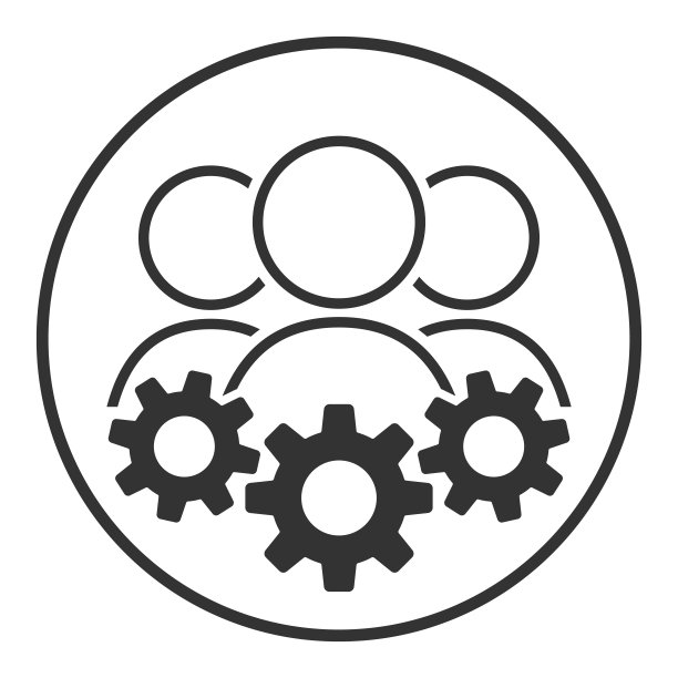 群人矢量图标。商业委员会在工作的象征。团队和齿轮标志隔离在白色背景。团队合作和互动的概念。办公室管理。图片下载