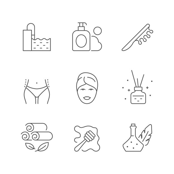 设置水疗中心的线条图标图片下载