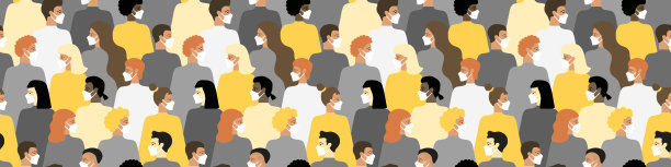 面具的人。检疫的概念。戴着白色医用口罩的人。冠状病毒大流行。群人无缝模式现代平式2021。用于社交媒体的横向网页横幅或海报素材图片