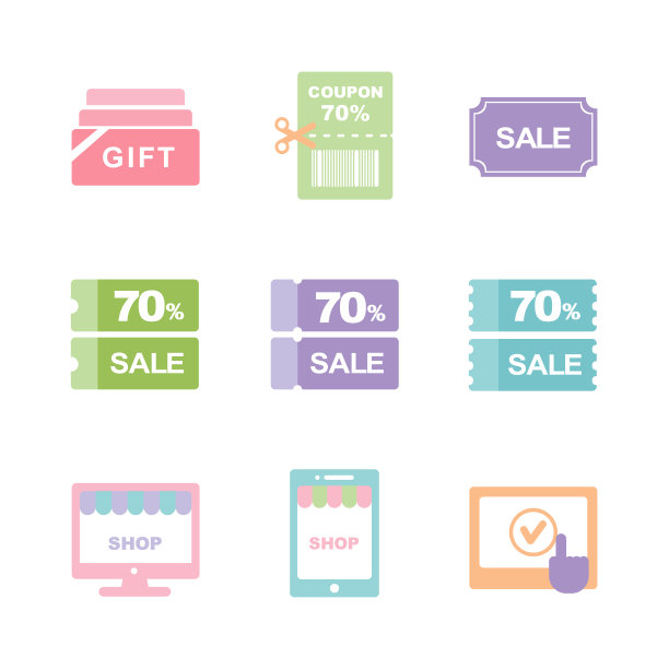 网上购物和打折图标。图片下载