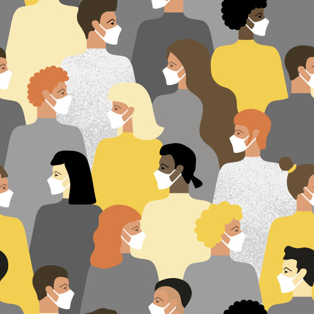 检疫的概念。全球大流行。锁定欧洲。面具的人。人们戴着白色医用口罩。欧洲流行。群体无缝模式的人在现代旗帜或海报社交媒体图片下载