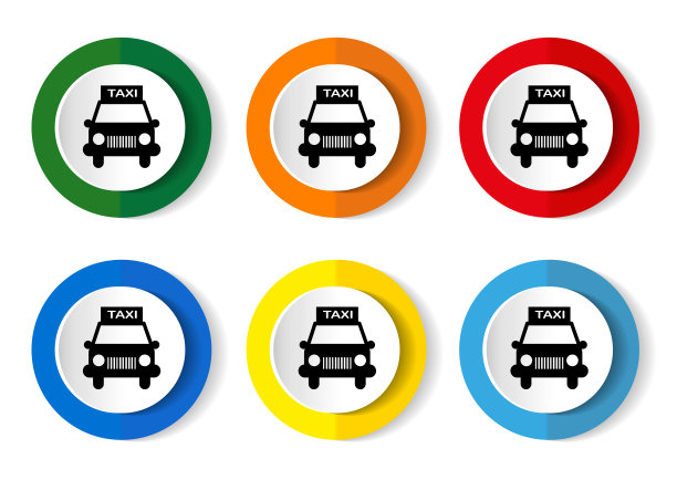 出租车矢量图标设置，平面设计按钮的白色背景为网页设计和手机应用程序图片下载