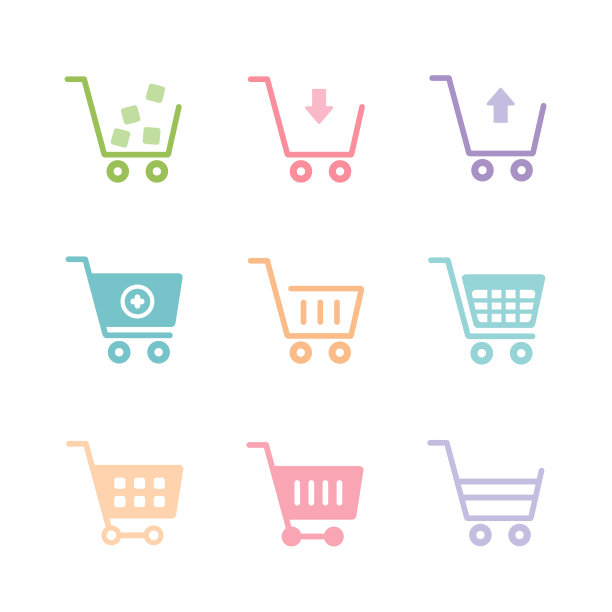 不同类型的购物车图标。图片下载